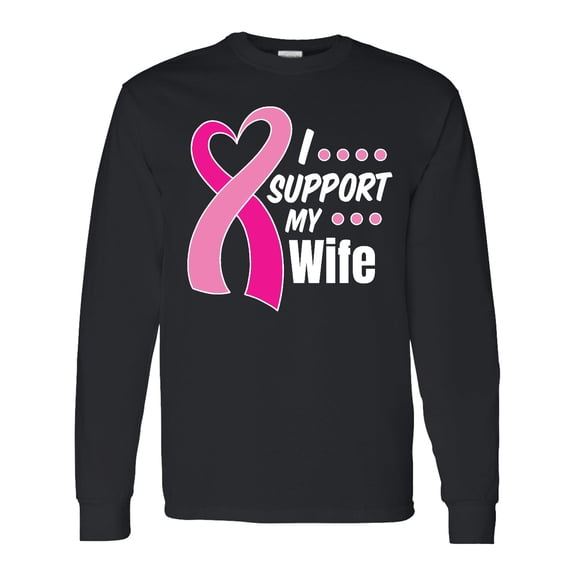 Inktastic Breast Cancer Awareness I Support My Wife with Pink Ribbon Long Sleeve T-Shirt