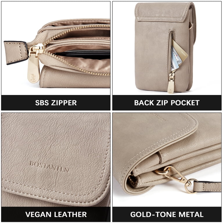 BOSTANTEN Small Crossbody Phone Purse For Women - Designer Zip Shoulder Bag With Card Slots