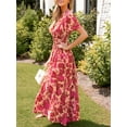 thumbnail image 3 of CUPSHE Red Floral Print Smocked Maxi Dress, 3 of 6