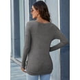 thumbnail image 2 of CALIPESSA Womens Petite Waffle Knit Side Split Solid Tops V Neck Long Sleeve Casual Fall Pullover, 2 of 5