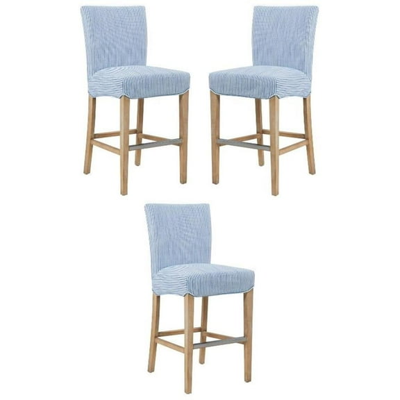 Home Square 26" Counter Stool in Blue Stripes/Natural - Set of 3
