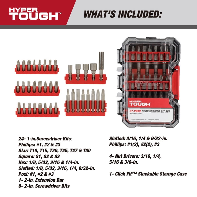 Hyper Tough 37-Piece Screwdriver Bit Set with Click Fit Case, VN
