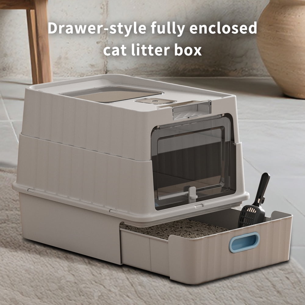 Double-Door Enclosed Litter House with Top Exit & Removable Pan for Mess-Free Enclosed Cats Litter Box with Bag