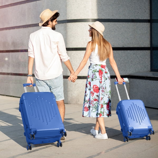 Complete 4-Piece ABS Luggage Set with Diamond Pattern & Reinforced Corners (Deep Blue)