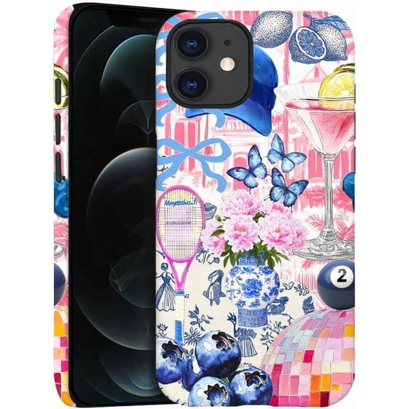 Case for iPhone 11, Butterfly Vase Blue Collage Phone Case Slim Silicone Shockproof Cover for Girls Women (Frosted & Durable）