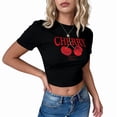 thumbnail image 2 of Women'S Y2K Graphic Shirt Cherry Print Short Sleeve Slim Fitted Summer Vintage Cropped Tee Black XL, 2 of 9