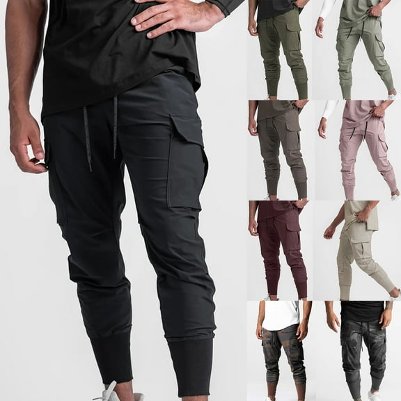 safuny Sports Pants for Men Elastic Waist Solid Color Fashion Fall Spring Trousers Soft Relaxed Fit Casual Wear Comfy Lounge Casual Full Length Pants with Pocket Black XXL