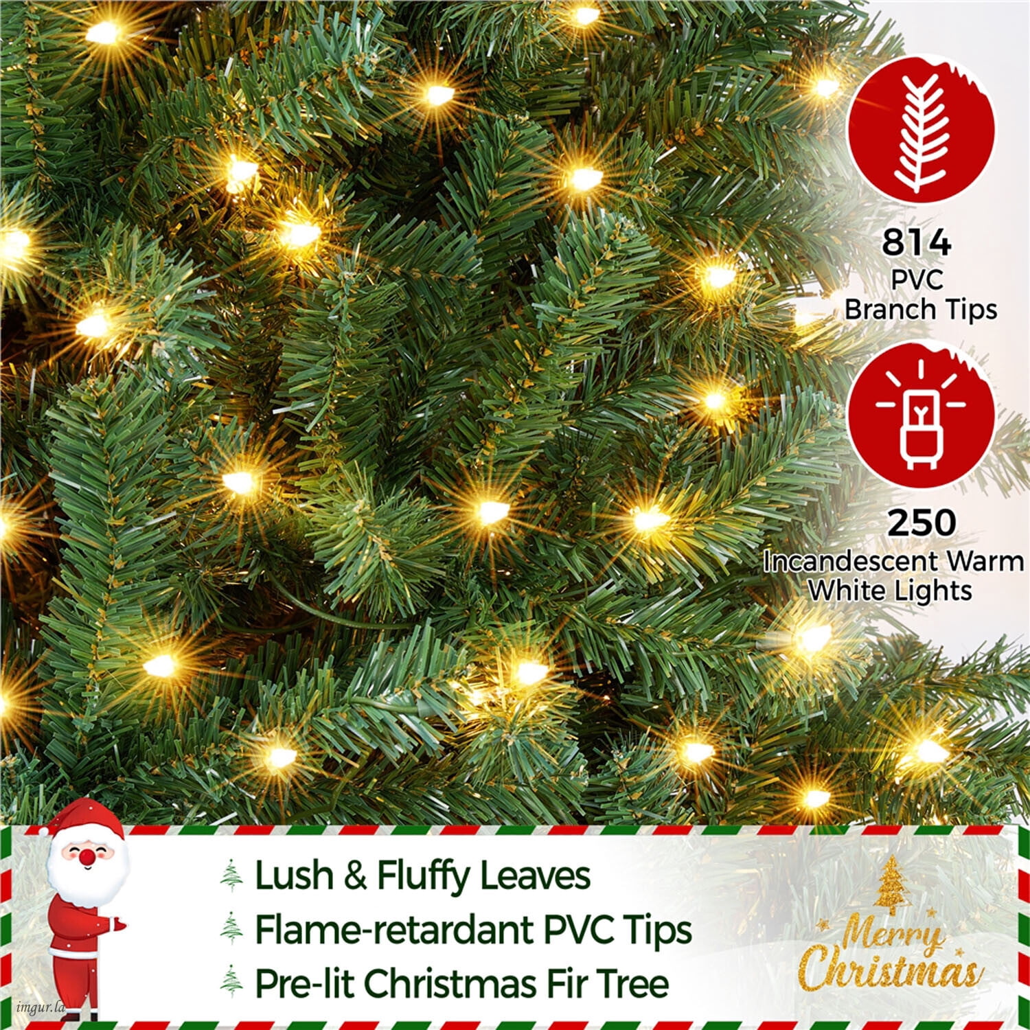 Alden Design 6FT Pre-lit Pencil Artificial Christmas Tree, Hinged Xmas Fir Tree with 250 LED Lights,Green