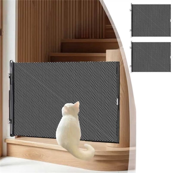 Valla para Mascotas de Pvc Sin Perforaciones | Valla Divisoria a Prueba de Saltos | Valla Retráctil para Mascotas | 50 X 125 X 1 Cm | Negra | Barrera para Gatos | Clips Resistentes | 300 G