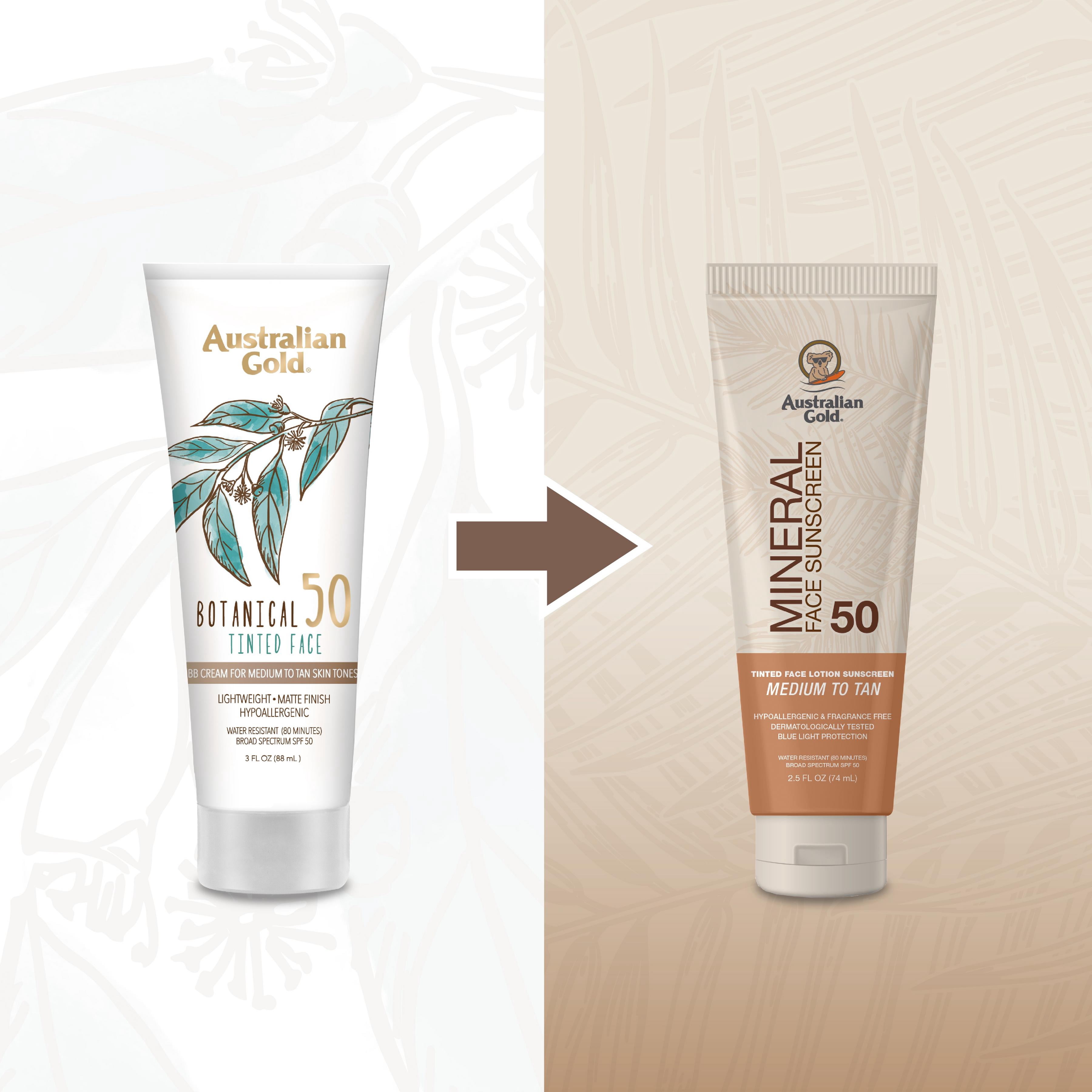 Australian Gold Mineral Tinted Face Lotion Medium to Tan - Non-Greasy, Hypoallergenic, Fragrance-Free, SPF 50, 2.5 fl. oz