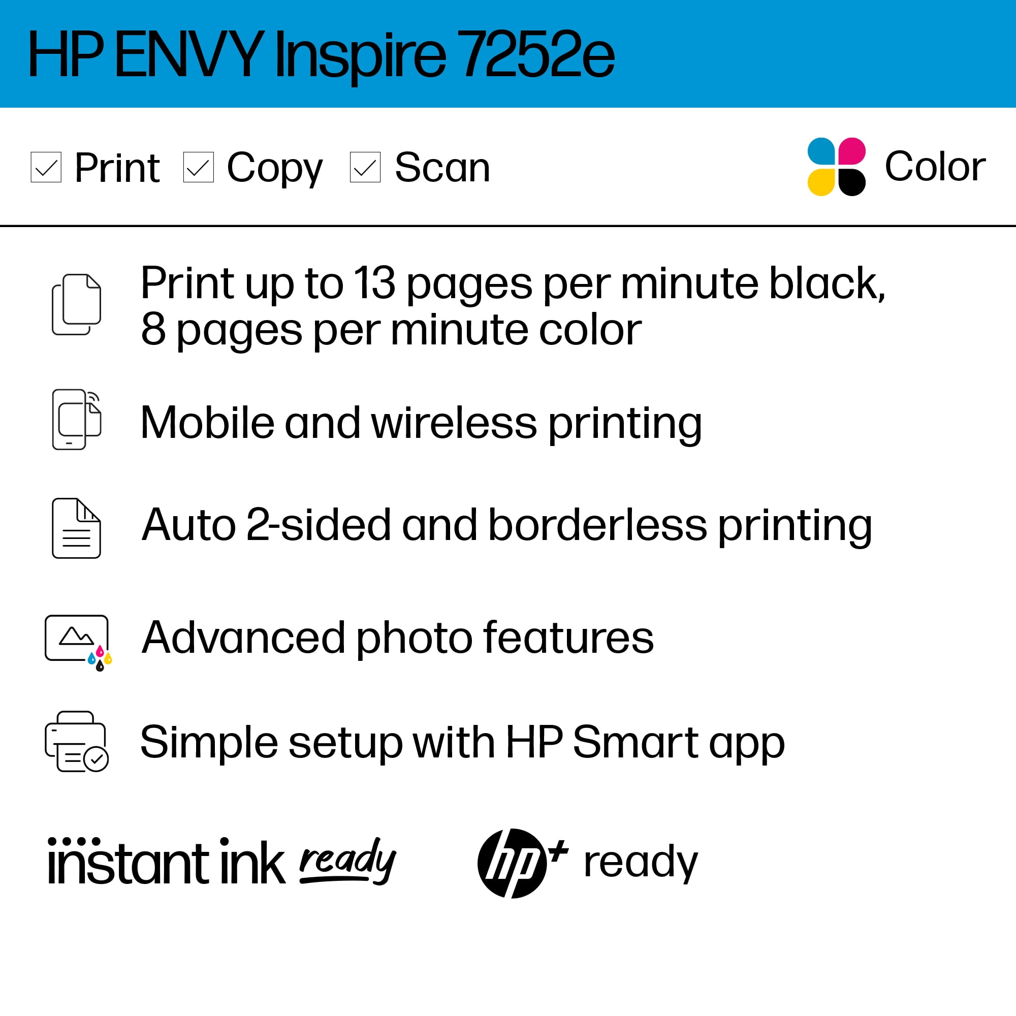 HP ENVY Inspire 7252e Wireless Color All-in-One Inkjet Photo Printer with 3 months Instant Ink Included with HP+