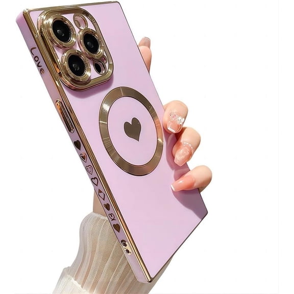for iPhone Case,[Compatible with MagSafe] Luxury ElectroPlated  Silicone Frame Camera Lens Protection Soft Shockproof Phone Case (Purple,iPhone 12)