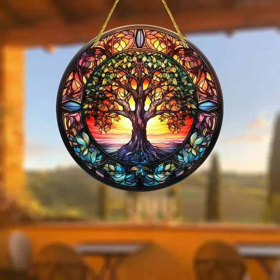 2 pc Flat Round Stained Acrylic Hanging Suncatchers for Outdoor Garden Windows Decoration Tree Pendant: 150x3mm