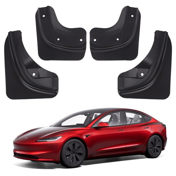 Mud Flaps for Tesla 2024 Model 3 Highland, Flexible Mud Guards No Drilling/Tape Splash Guards Fenders for Tesla Model 3 Accessories 2024 Highland, Set of 4 Mudguards Mudflaps for Tesla