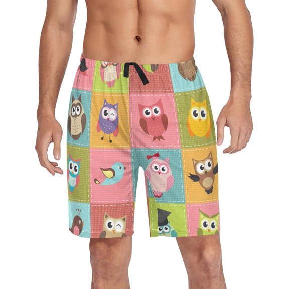 GZHJMY Owl Pajama Pants Short for Men, Lounge Pants Lightweight Men Pajama Bottoms with Drawstring Pockets, Christmas New Year Birthday Gifts, X-Large