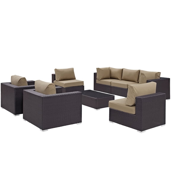 Modway Convene 8 Piece Outdoor Patio Sectional Set in Espresso Mocha