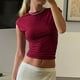 thumbnail image 2 of Top ahuecado sin espalda para mujer, camiseta ajustada de manga corta con ombligo y cuello alto, Top de belleza europea Sexy para chica de Color sólido Pompotops hfajkhk140839, 2 of 9