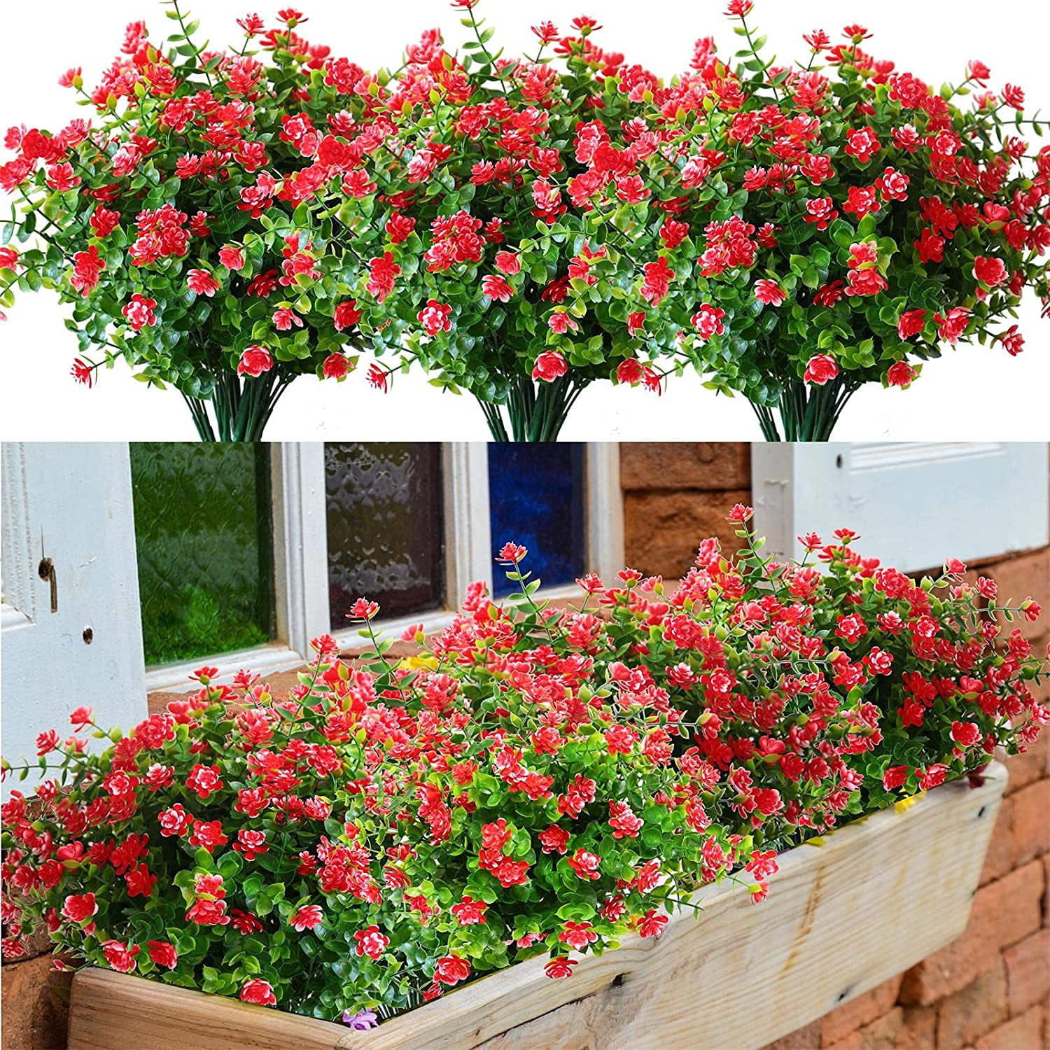 Sinhoon 8 Pack UV Resistant Outdoor Artificial Flowers Bulk Faux