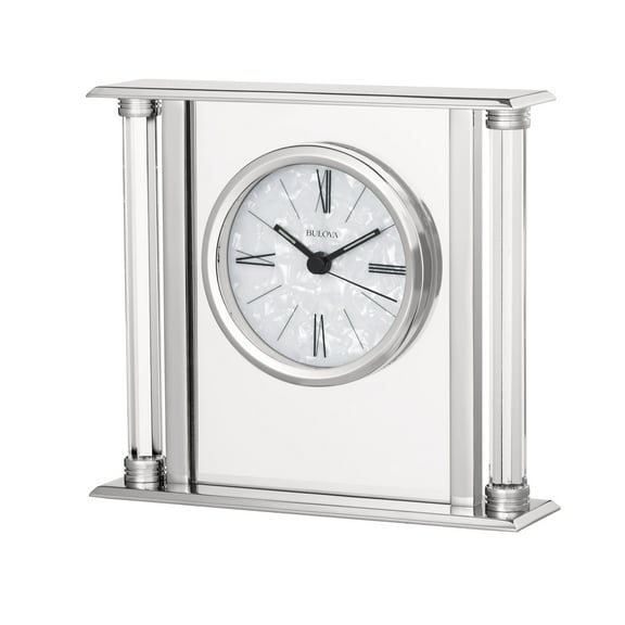 Bulova Pearl Quartz Silver Tone Metallic/Glass Mantel Clock B2454