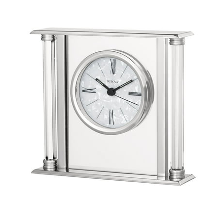 Bulova Pearl Quartz Silver Tone Metallic/Glass Mantel Clock B2454