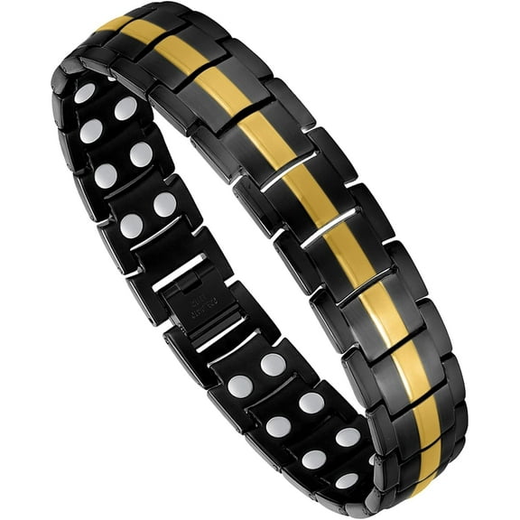 Wollet Stainless Steel Magnetic Bracelet for Men with Double Magnets Adjustable (Black & Blue)