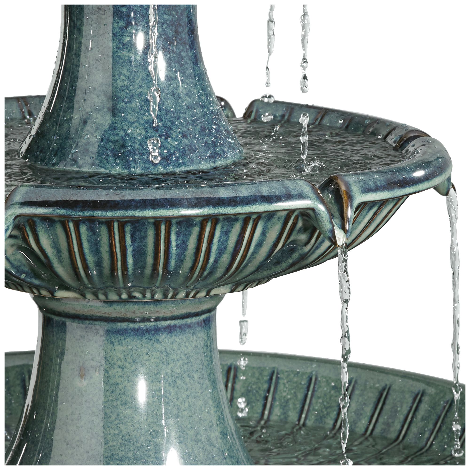Formentera 46" High Large Italian Indoor Outdoor Decor Teal Blue Ceramic Floor Fountain with Light LED 3-Tier