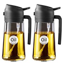 YARRAMATE 2Pcs 16oz/470ml Olive Oil Dispenser, Food Grade 2 in 1 Oil Glass Sprayer for Cooking, Air Fryer, Salad, Frying, BBQ (Black & Black)