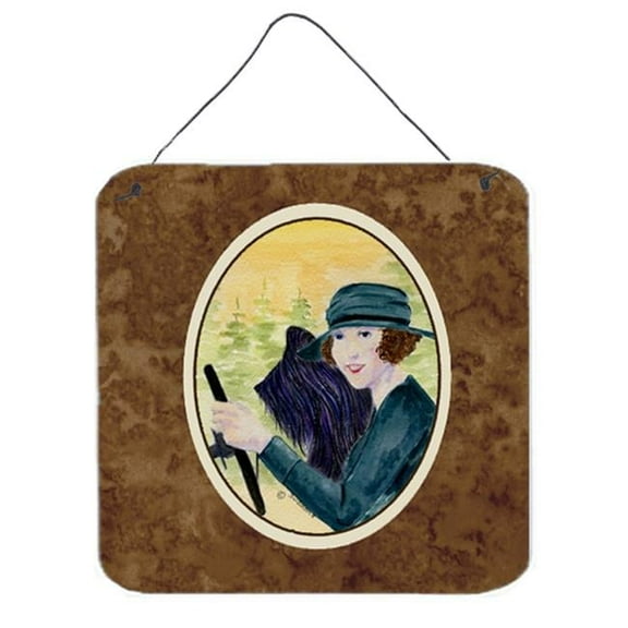 6 x 6 in. Lady driving with her Briard Aluminium Metal Wall or Door Hanging Prints