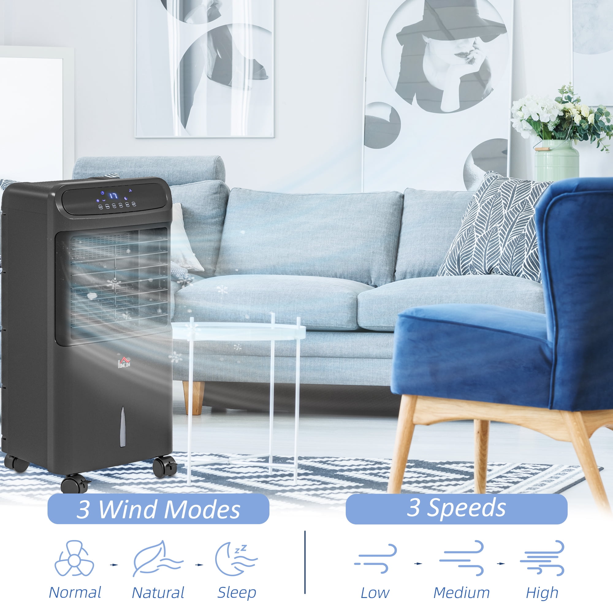 Swamp Cooler Air Conditioner, 3-In-1 Ice Cooling Fan with 3.2 Gal Water Tank,60° Oscillating,3 Modes, 3 Speeds, 12H Timer, Remote,Quiet Evaporative Air Cooler for Bedroom Office