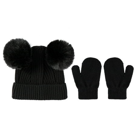 

Baby Girls Boys Soft Warm Knit Hat Kids Winter Hat Solid Knitted Gloves