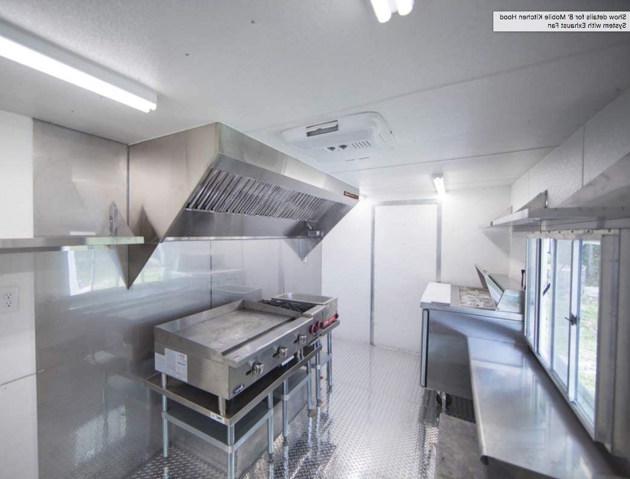 CAPTIVE-AIRE Food Truck Low Profile Exhaust Hood System Includes a stainless steel exhaust hood, an exhaust fan, an adjustable duct section, and installation hardware (4' Long Hood & Fan)