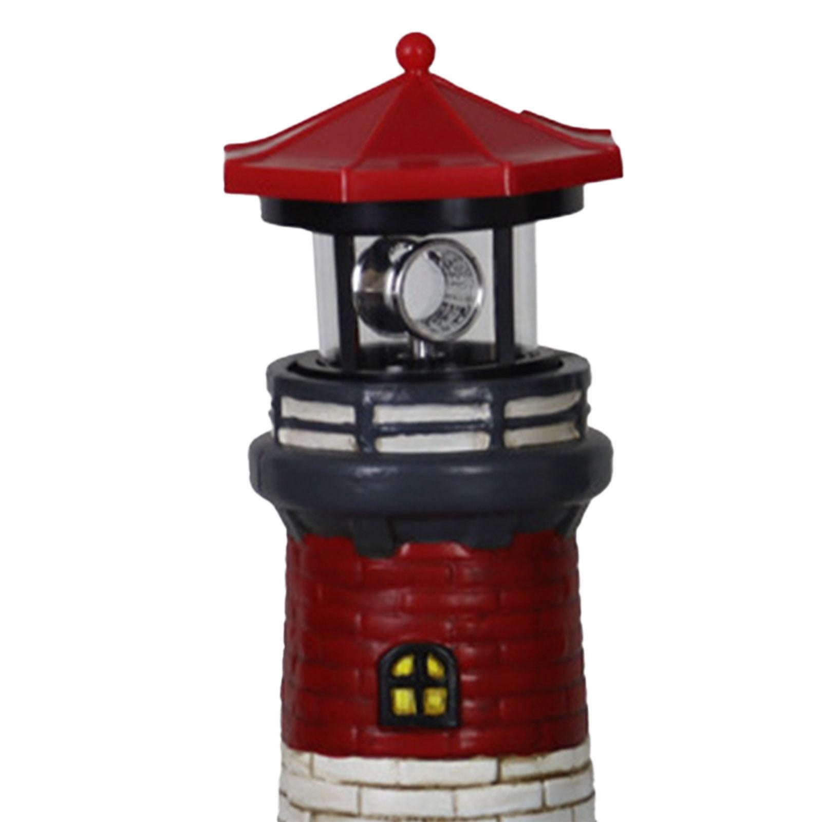 figatia Garden Solar Lighthouse Statue Lamp 360 Degree Rotating Light Yard Patio Sculpture Height 37.5cm for Tree Stumps Multipurpose Red Top