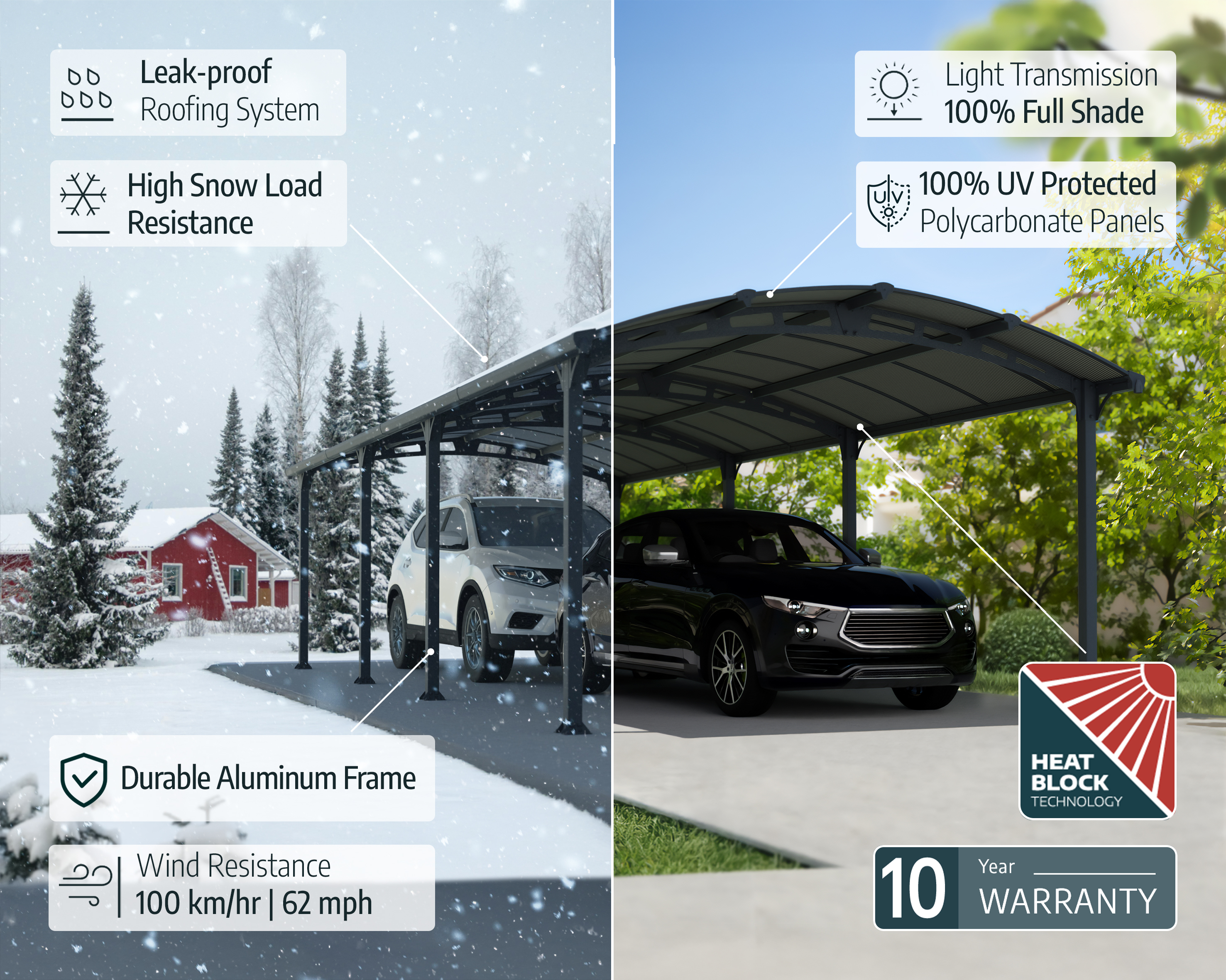 Palram - Canopia Arcadia 5000 12' x 16' Polycarbonate/Galvanized Steel Carport - Gray/Gray