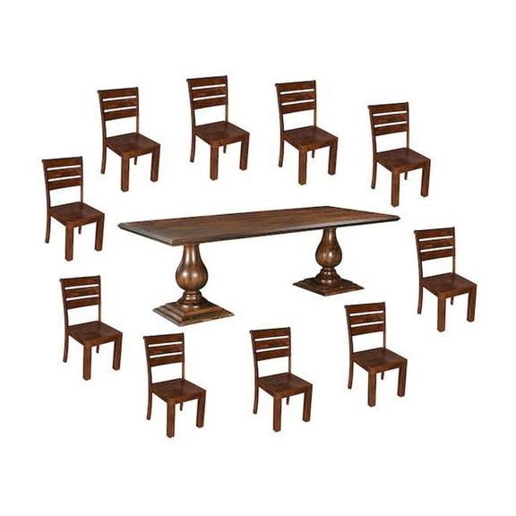 Taran Designs Lawrence 11-piece Solid Wood Dining Set in Dark Brown