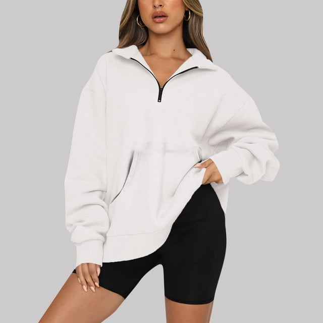Pntutb Mujer Moda Casual Cremallera Sólida Turn-Down Collar Manga Larga Sudadera tops Blusa con Bolsillo Pntutb Pntutb-495