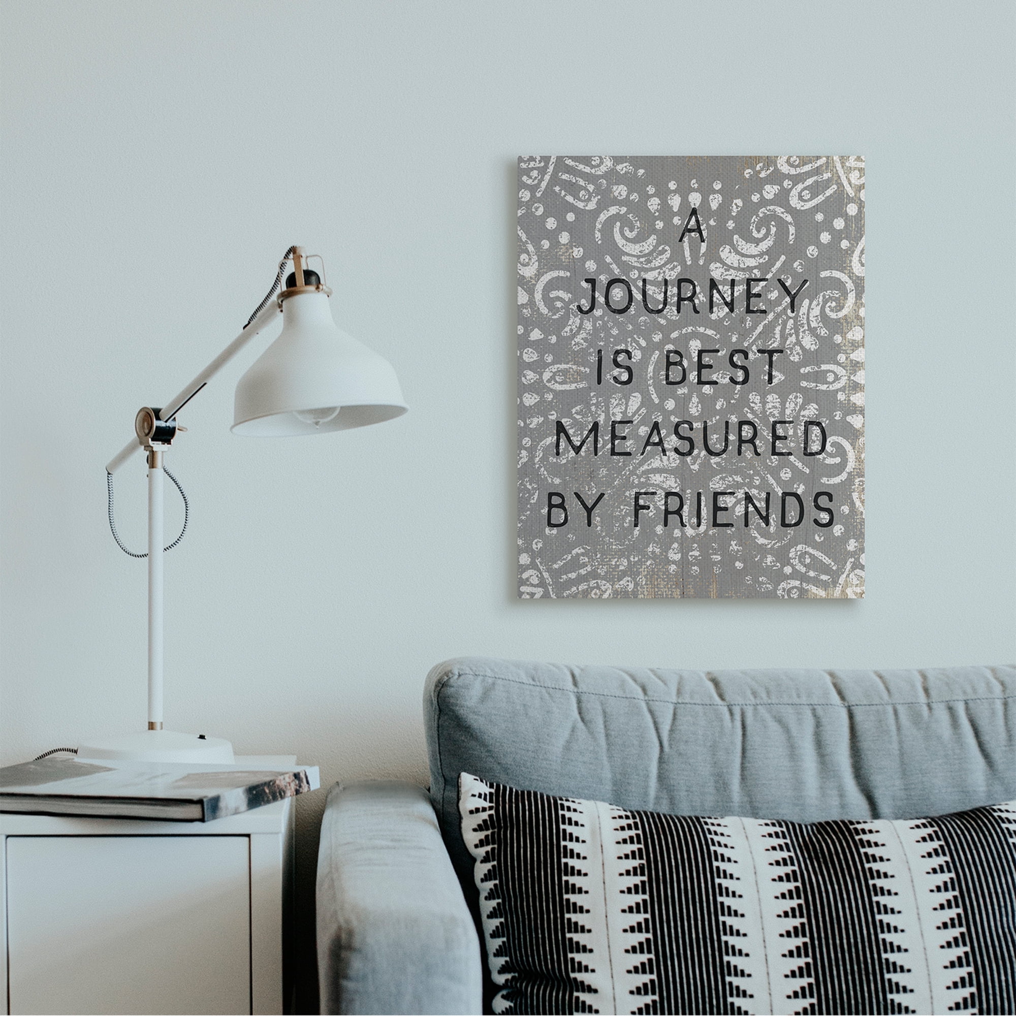 Stupell Industries Best Measured by Friends Phrase Distressed Boho Pattern Canvas Wall Art by Daphne Polselli