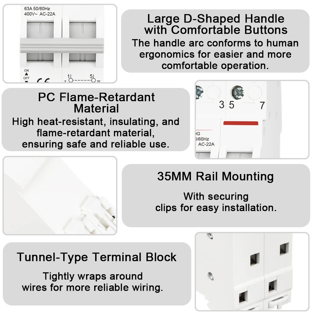 2P 40A 63A AC400V 50/60Hz Din Rail Modular Dual Power Manual Transfer Switch Isolating Discounnecting Switch Circuit Breaker
