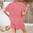 thumbnail image 3 of 2 Piece Sets for Women Summer Stripe Short Sets Short Sleeve Tops Lounge Matching Sets Casual Comfy Daily Wear Short Sets, 3 of 3