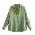 thumbnail image 3 of Scyoekwg Long Sleeve Tops for Women Lapel Button Business Casual Dress Shirts Fall Tops Trendy Solid Color Lightweight Dressy Casual Blouses Pullover (Mint Green,S), 3 of 6