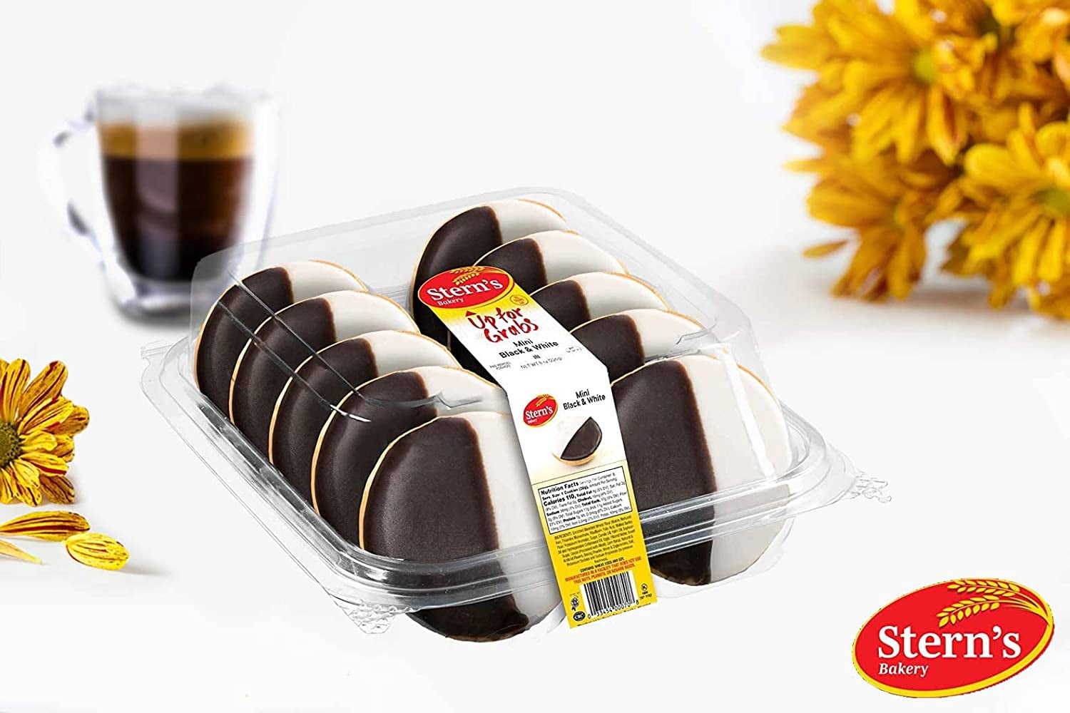 Black and White Cookies | NY Style Black & White Cookies | Snack Cakes | All Natural, Fresh & Delicious | Kosher | Tray of 10 Cookies | 10 oz Stern’s Bakery