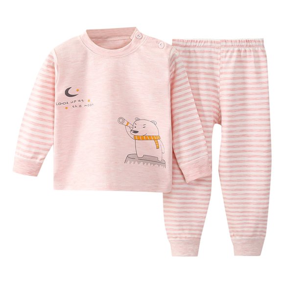 WOYY Infant Girls Cotton Outfits Soft Comfy Long Sleeve Top Pants Sleepwear, Sizes 18-24M