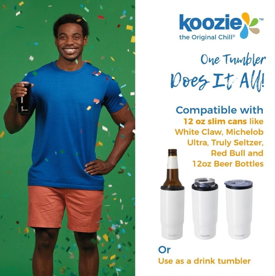 KOOZIE Slim Triple Can Cooler, Bottle or Tumbler with Lid for 12oz