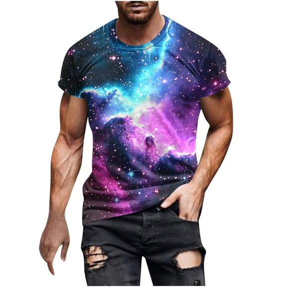 Men Sale Clothing Men's Short Sleeve Round Neck Tops Starry Sky Print Casual and Comfortable for Summer Days