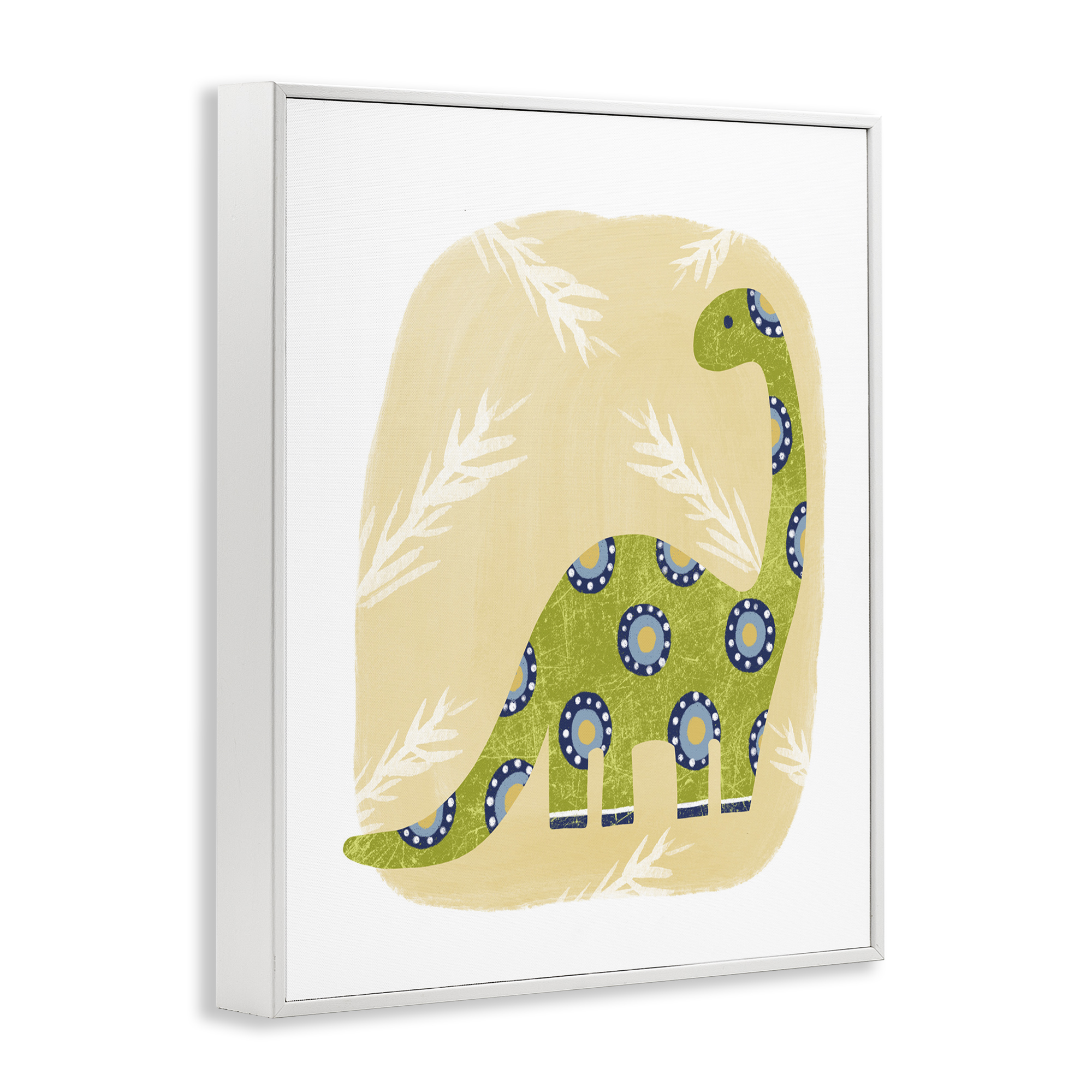 Stupell Industries Brontosaurus with Leaves Animals & Insects Painting White Framed Art Print Wall Art, 24 x 30