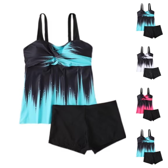 Women's Two Piece Swimsuit Fashionable Conservative Gradient Color Flat Leg for Beach Vacation,Hot Pink,L