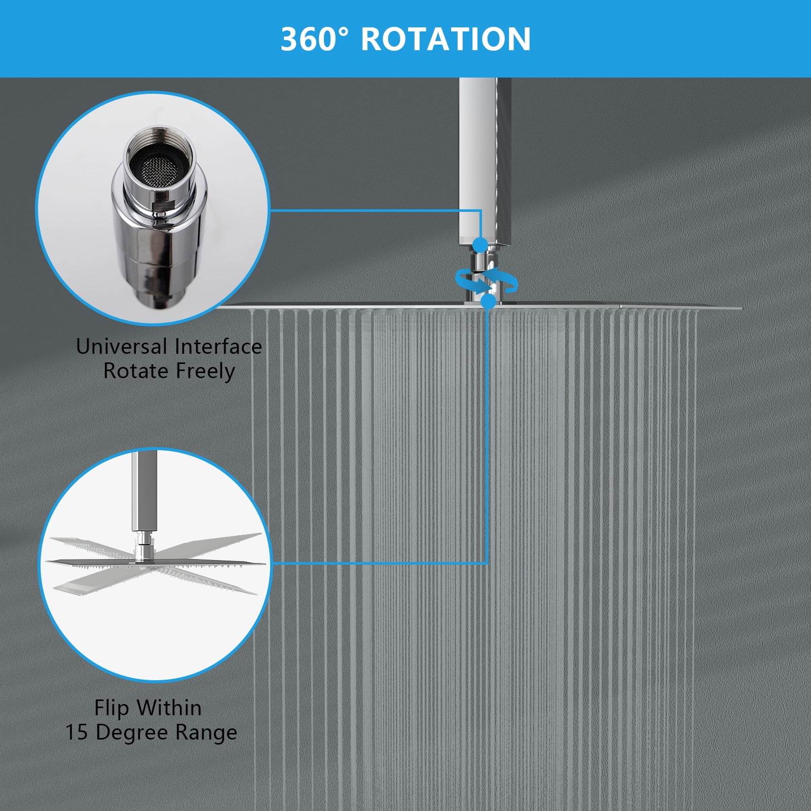 Bathroom Mirror Rain Fixed Shower Head (16 Inch Square, Chrome),Bathroom Cabinet