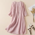 thumbnail image 4 of VEKDONE Women's Dress Summer 3/4 Sleeve Maxi Dresses Boho Cotton Linen Long Dresses Casual Flowy Tunic Dresses Pink,XL, 4 of 5