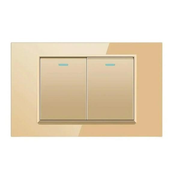 Melery 2gang 4x2 Light Switch Wall Switch USA Tempered Glass Panel Rectangular Gold