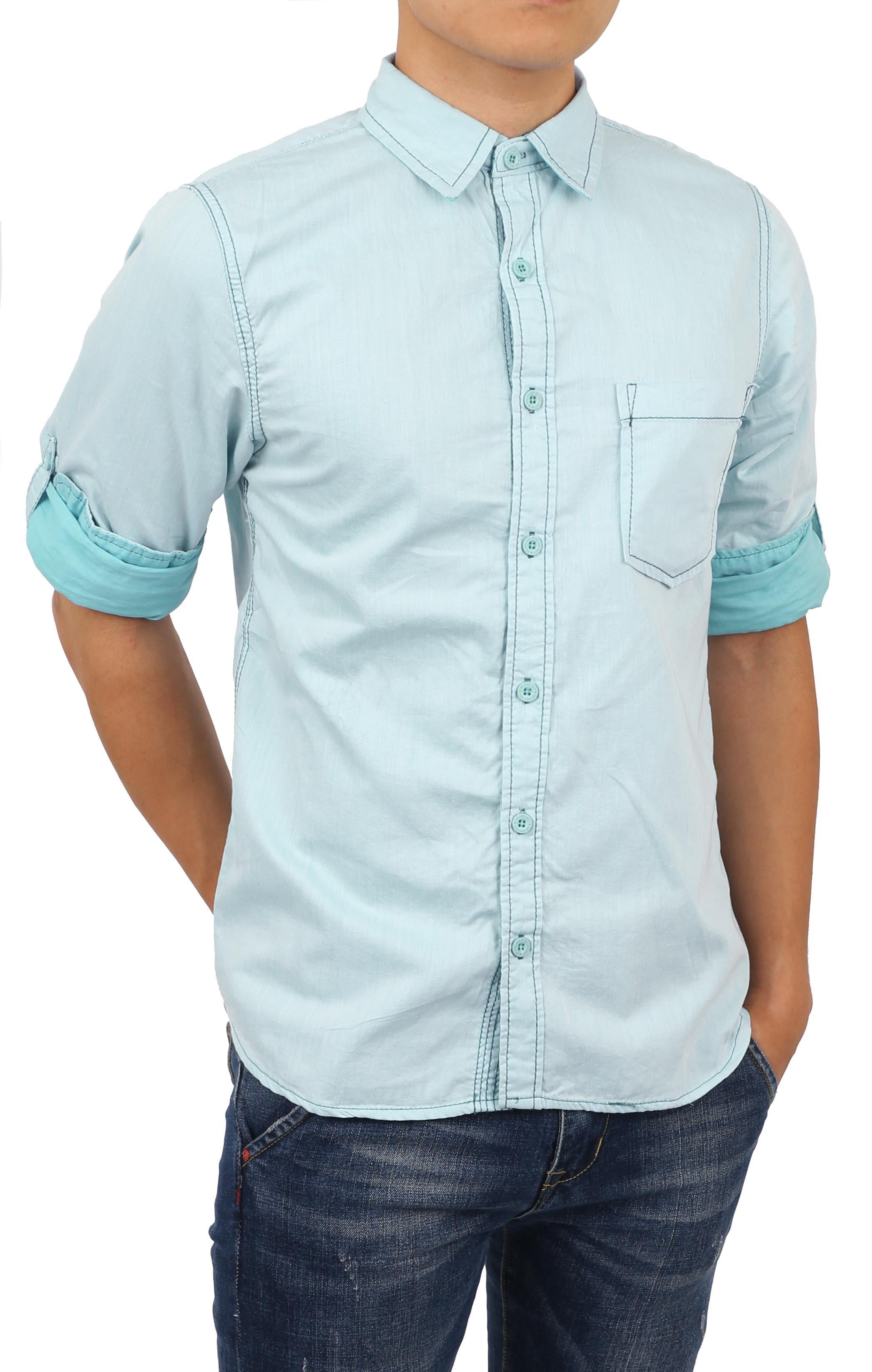 Ma Croix Mens Roll Up Sleeve Collar Button Down Chambray Striped Short ...