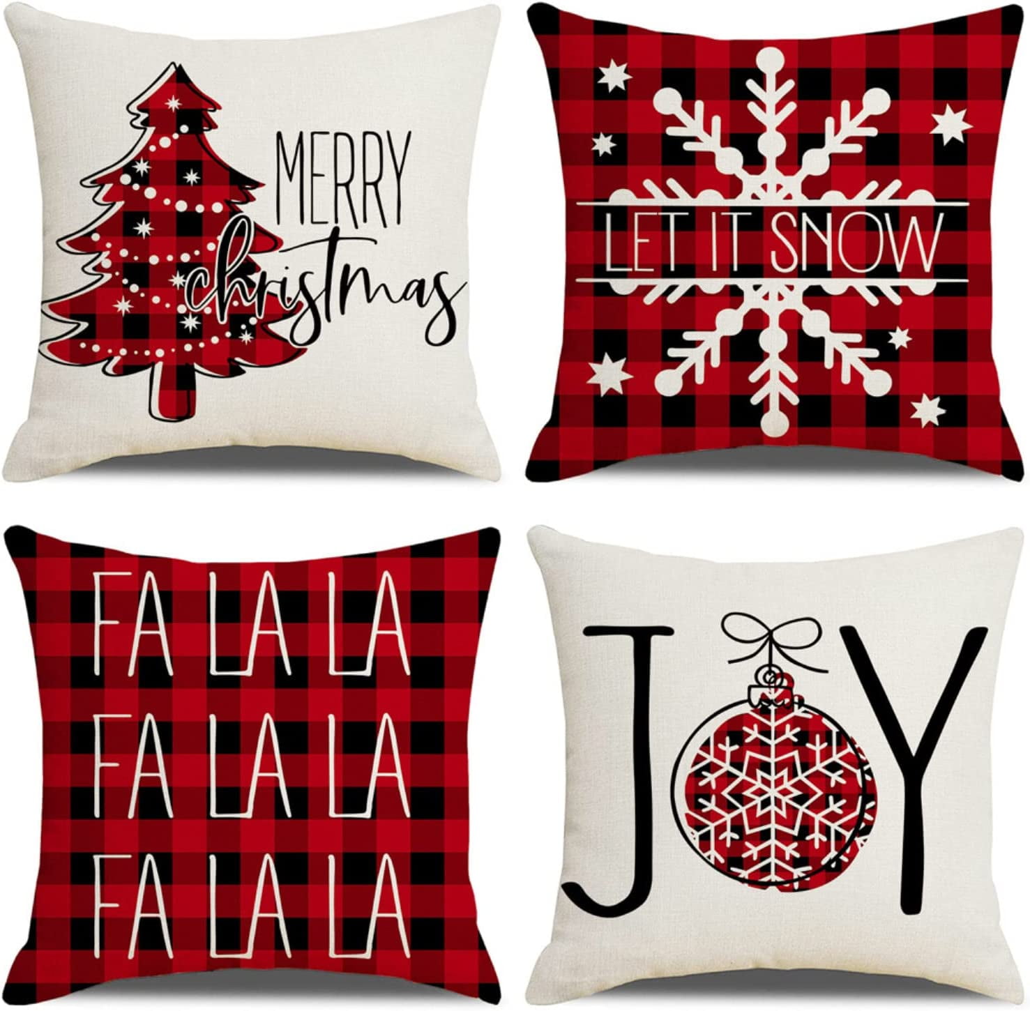 Christmas Pillow Covers 18x18 Set of 4,Outdoor Cotton Linen Christmas
